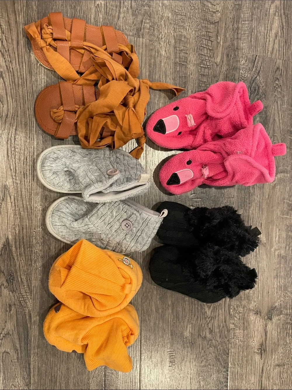 Mixed Kids Slippers & Sandals Bundle - Pink, Orange, Gray, Black, Tan